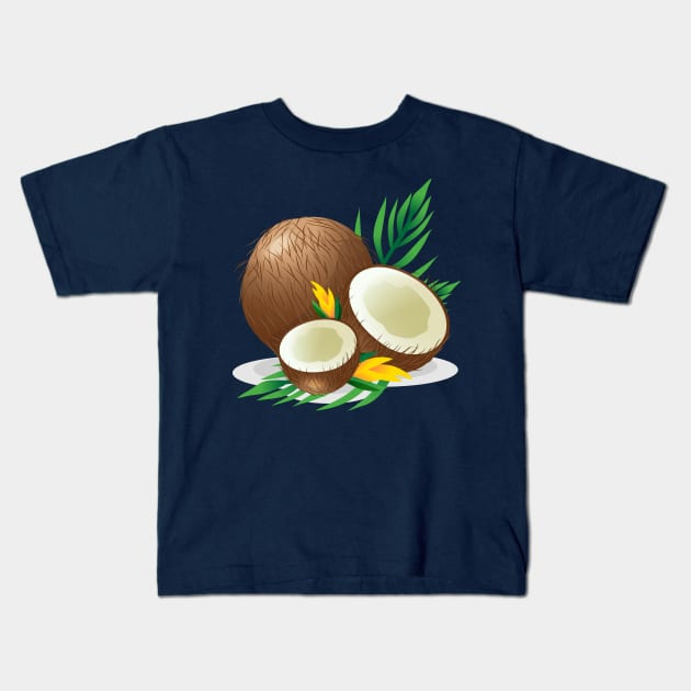 Coconut Illustration Hand Drawn Kids T-Shirt by Mako Design 